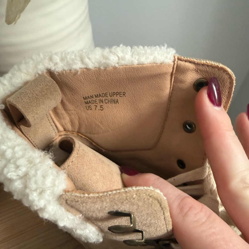 Cozy Tan Ankle Boots with Faux Fur - Picture 5 of 5